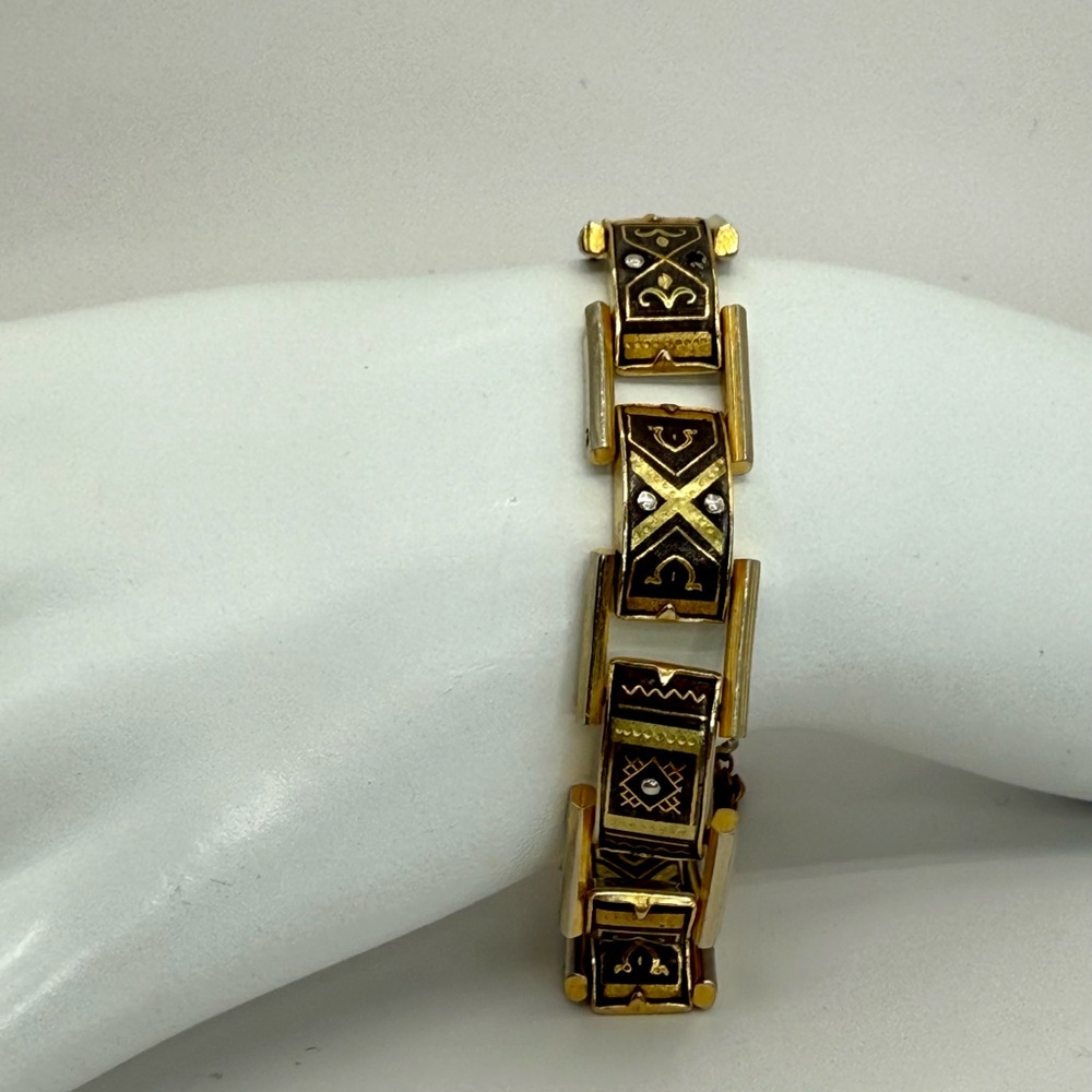 Vintage Damascene Bracelet with Safety Chain intact 7”